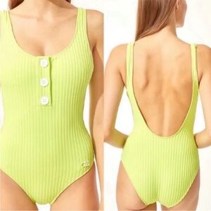 Solid & Striped The Anne-Marie Button-Placket Ribbed One Piece Swimsuit Sz XS